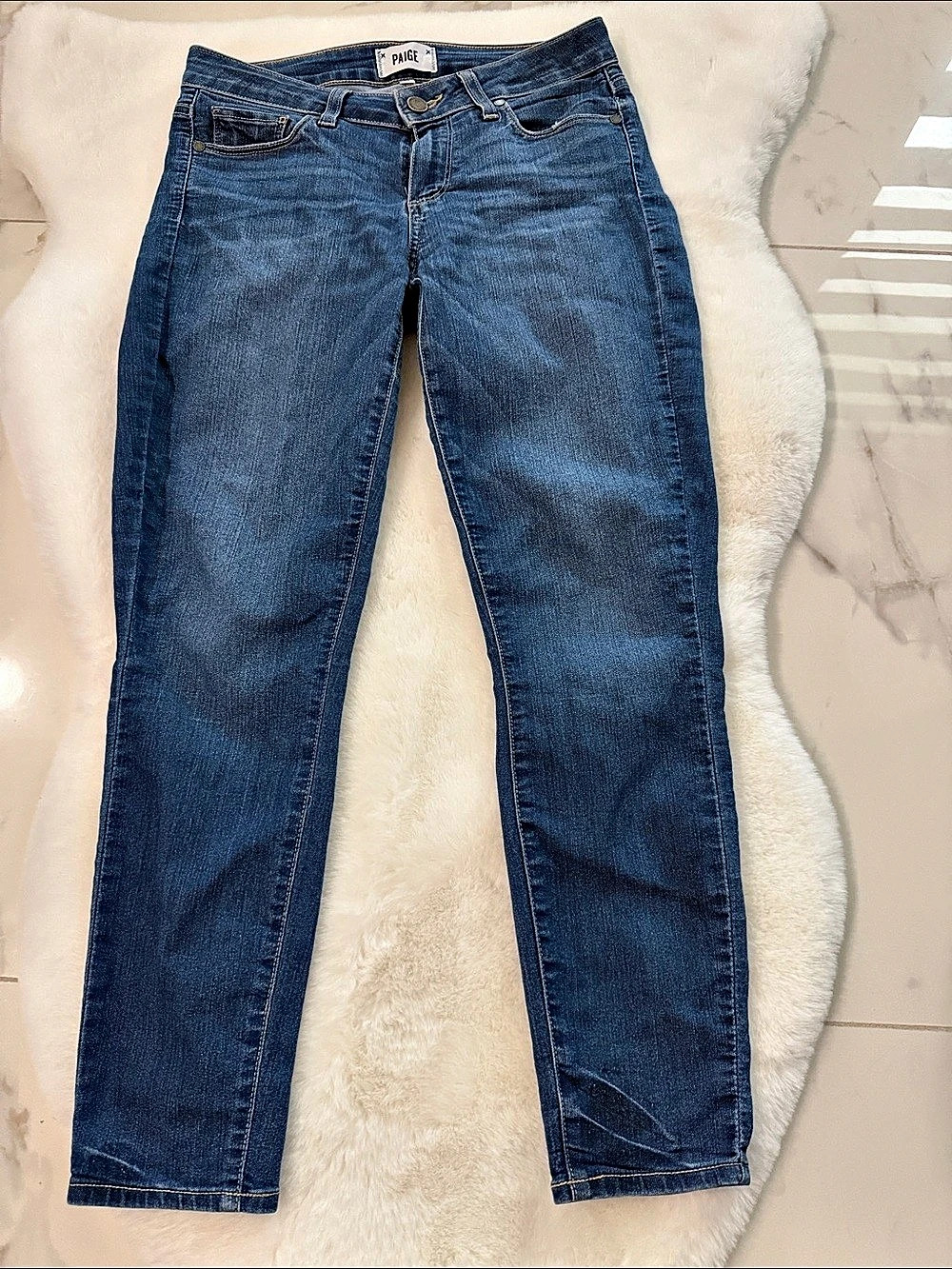Paige Verdugo Crop Skinny Jeans in Blue Waist 27